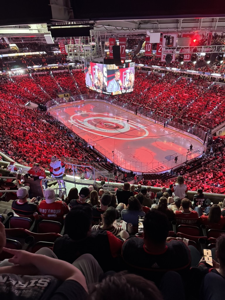 Carolina Hurricanes game from the seats, arena in a red-out
